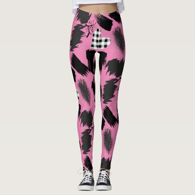 byggnad block.Svartvit.w.01x4 Rosa BG Leggings (Framsida)