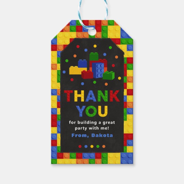 Byggnad Blocks Birthday Boy Bricks Gift Märkre Presentetikett (Framsidan)