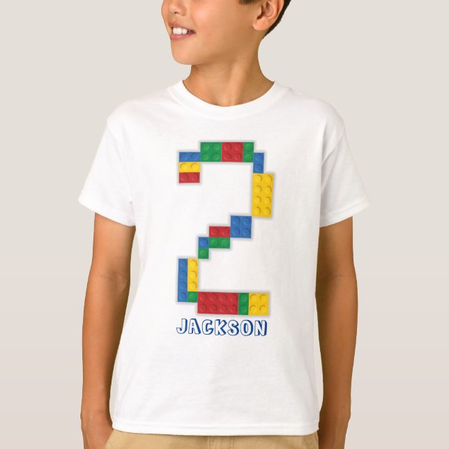 Byggnad Blocks Birthday Bricks 2 år T-Shirt (Framsida)