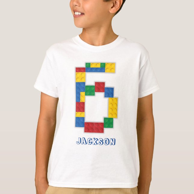 Byggnad Blocks Birthday Bricks 6 år T-Shirt (Framsida)