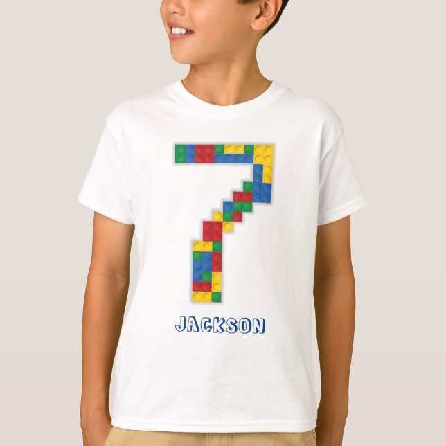 Byggnad Blocks Birthday Bricks 7 år T Shirt (Framsida)