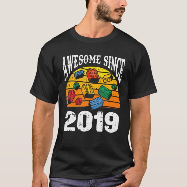 Byggnad Blocks Fantastisk sedan 2019 3Rd Birthday  T Shirt (Framsida)