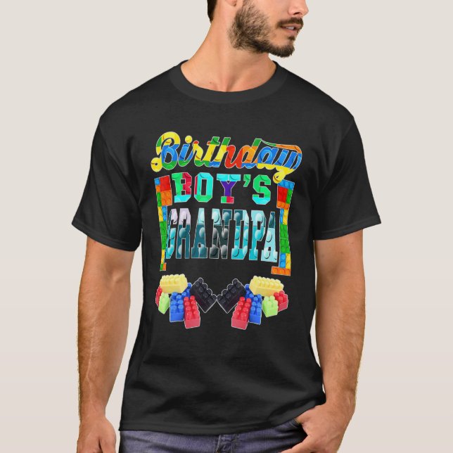 Byggnad Brick Blocks Grandpa of Birthday Boy B Da T Shirt (Framsida)