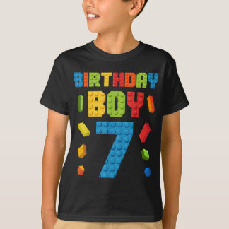 Byggnad Bricks 7:e Birthday Boy sju år T Shirt