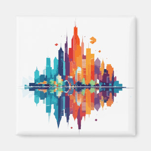 Byggnad Cityscape Modern Skyscrapers City Life Magnet