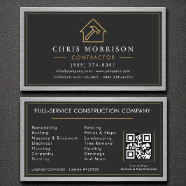 Byggnad Construction Black Faux Metall QR-kod Visitkort