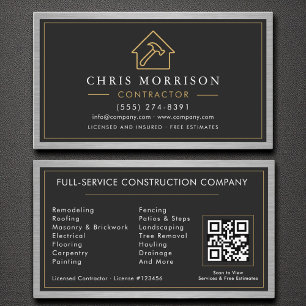 Byggnad Construction Black Faux Metall QR-kod Visitkort