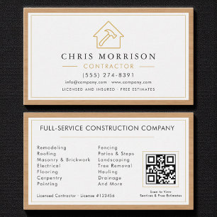 Byggnad Construction White Guld Wood QR-kod Visitkort