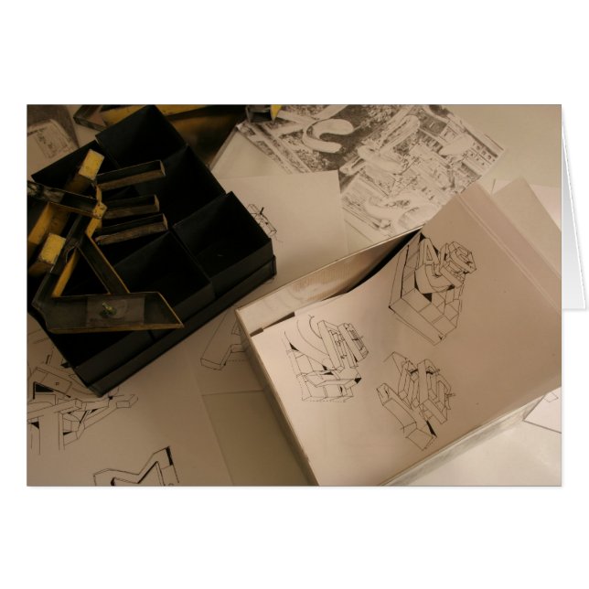 Byggnad Games Teckning och Metallic Brev Hälsningskort (Framsidan Horizontal)