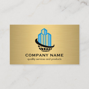 Byggnad Global Logotyp Guld Metallic Visitkort