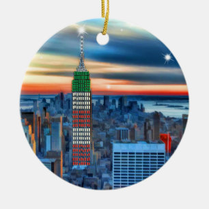Byggnad i Empire state i Helgdag Ljus Julgransprydnad Keramik
