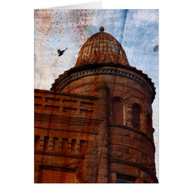 byggnad i Fort Madison med rost bakgrund Hälsningskort (Framsidan)