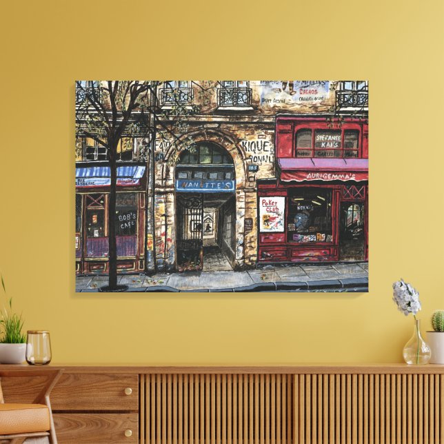 Byggnad i Paris Watercolor Unik Canvastryck (Insitu (Vardagsrum))
