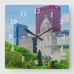 Byggnad in Chicago Wall Clock Fyrkantig Klocka