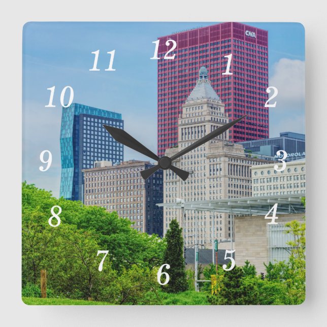 Byggnad in Chicago Wall Clock Fyrkantig Klocka (Framsida)