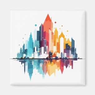 Byggnad Liggande Modern Skyscraper City Life Magnet