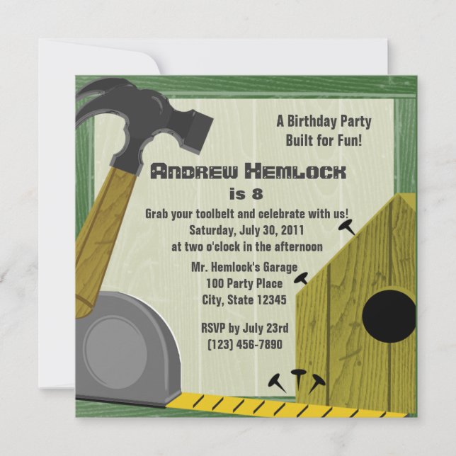 Byggnad Roligt Birthday Inbjudningar (Framsida)