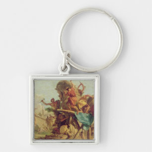 Byggnaden av den Trojan hästen, c.1760 Fyrkantig Silverfärgad Nyckelring