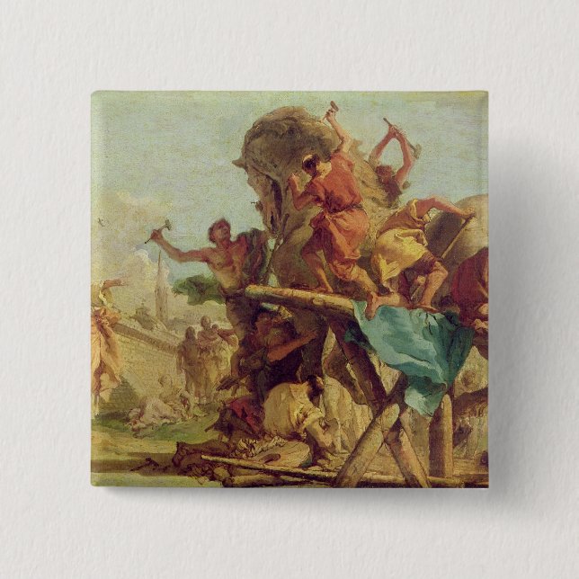 Byggnaden av den Trojan hästen, c.1760 Knapp (Framsida)