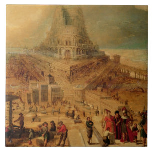 Byggnaden av torn av Babel (panelen) Kakelplatta