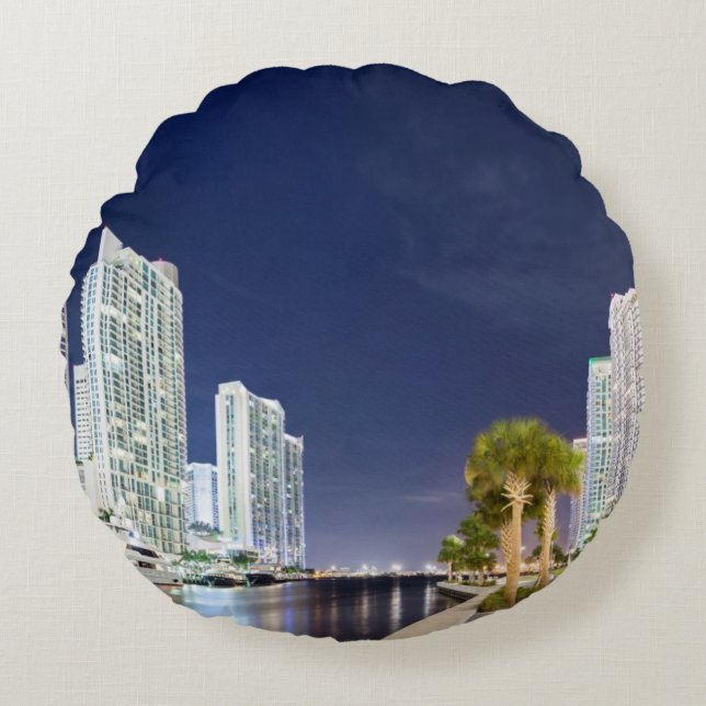Byggnader längs den Miami floden Riverwalk Rund Kudde (Framsidan)