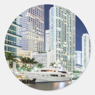 Byggnader längs den Miami floden Riverwalk Runt Klistermärke