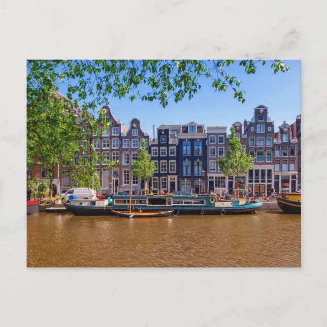 Byggnader och kanal i Amsterdam, Nederländerna Vykort (Framsida)