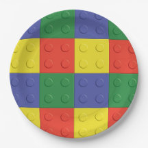 Byggnadkvarter och tegelstenpartytallrikar