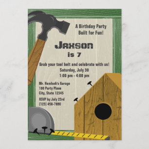 Byggnads Birdhouse Construction Party Inbjudningar