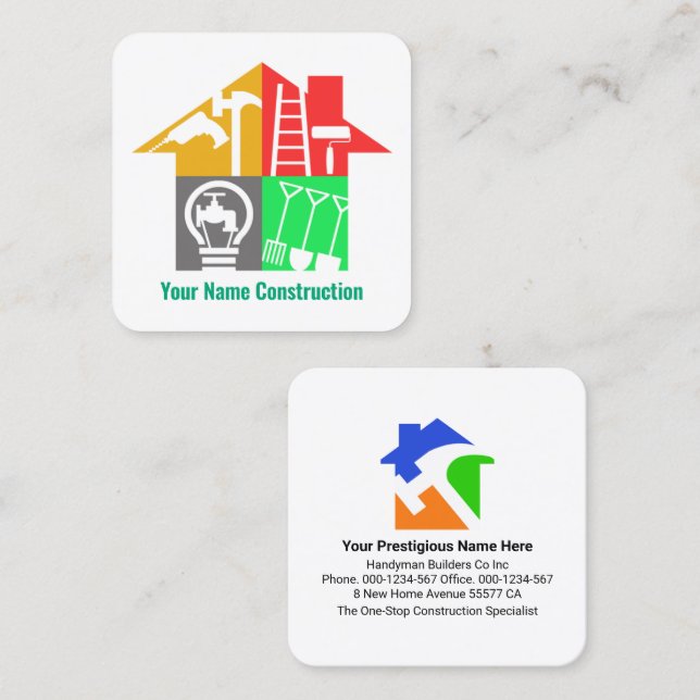 Byggnads Builders för speciell Handyman Verktyg Fyrkantigt Visitkort (Fram/baksida)