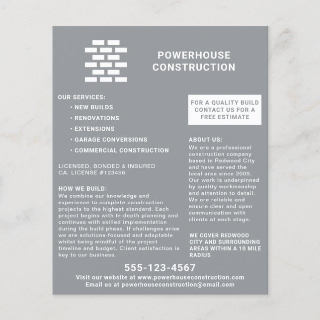Byggnadsbyggaren Brick Mönster Grått Flygblad (Framsidan)