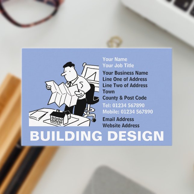 Byggnadsdesign Cartoon Visitkort (Building Design Business Card)