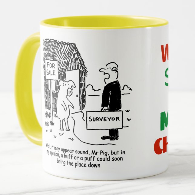 Byggnadsinspektör tittar på herr Piggs hus Mugg (Building Surveyor Mug)