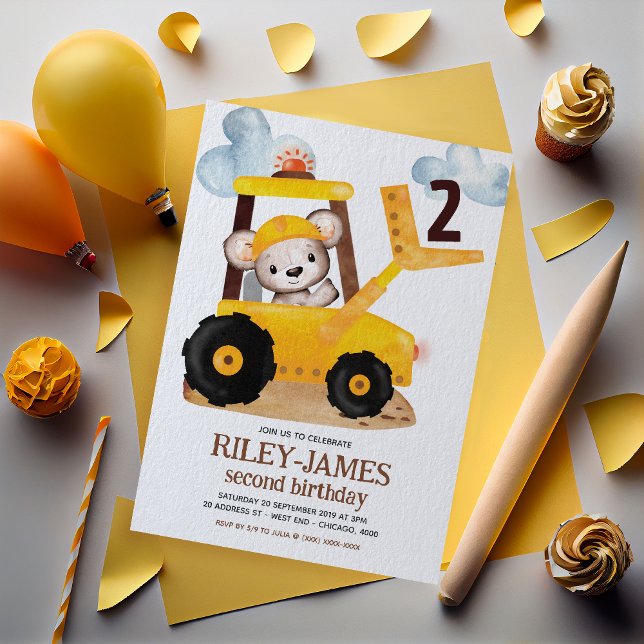 Byggnadsverk, Födelsedagsfest Inbjudningar (Get ready to dig in and celebrate with our 'Under Construction' Birthday Invitation!)