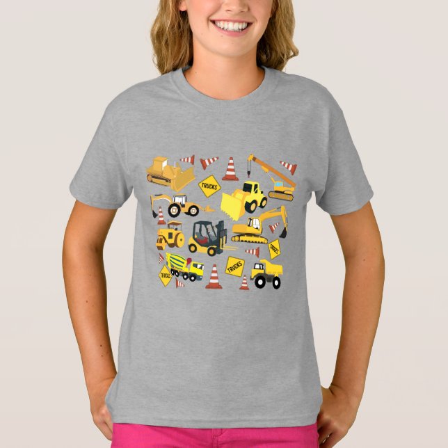 Byggnadsverk Lastbilar Mönster T Shirt (Framsida)