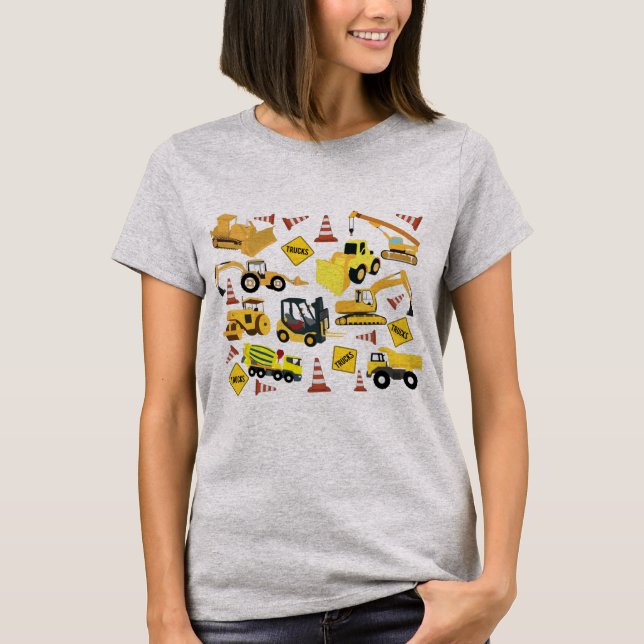 Byggnadsverk Lastbilar Mönster T Shirt (Framsida)