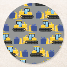 Byggnation av bulldozer-Födelsedagsfest Underlägg Papper Rund