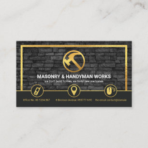 Byggnation av Grått Brick Wall Guld Ram Masonry Visitkort