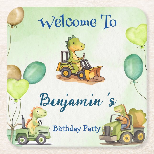 Byggnation av lastbil-ballongen i kute-dinosauer underlägg papper kvadrat (Framsidan)