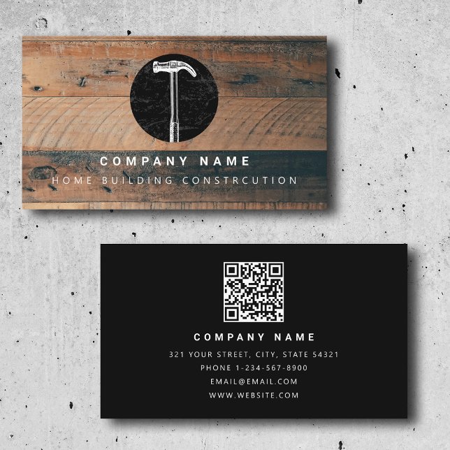 Byggnation av Rustic Wood Hammer Home Byggnad Cons Visitkort (Rustic Wood Hammer Home Building Construction Business Card)