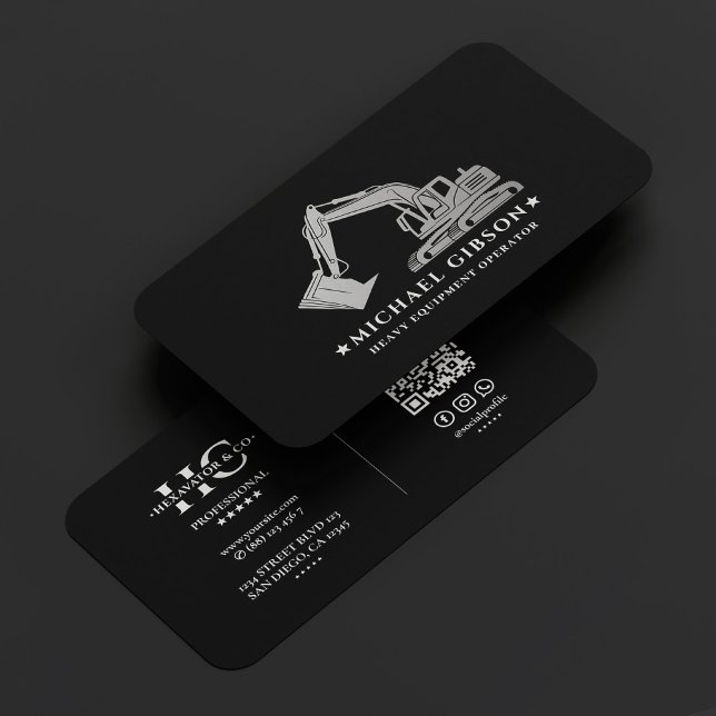 Byggnation av tung utrustning, svart Silver Visitkort (Heavy Equipment Operator Construction Black Silver Business Card
)