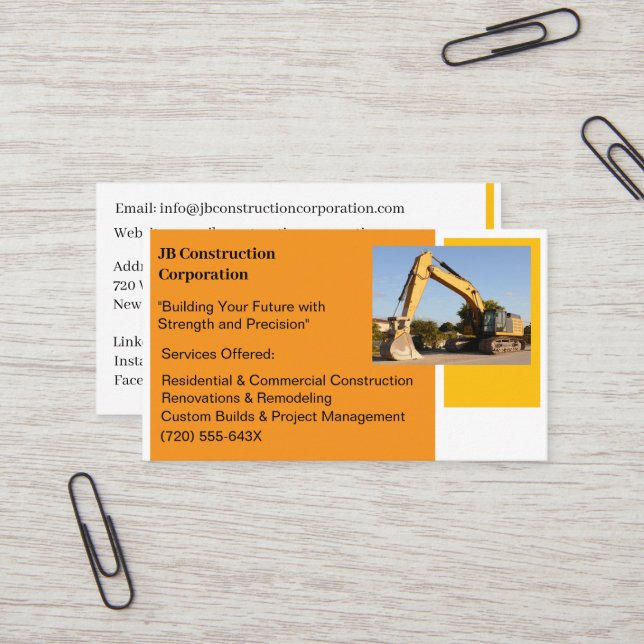 Byggnation av vit Gult på entreprenad Visitkort (Fram/Back In Situ)