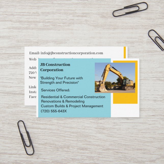 Byggnation av vit Gult på entreprenad Visitkort (Fram/Back In Situ)