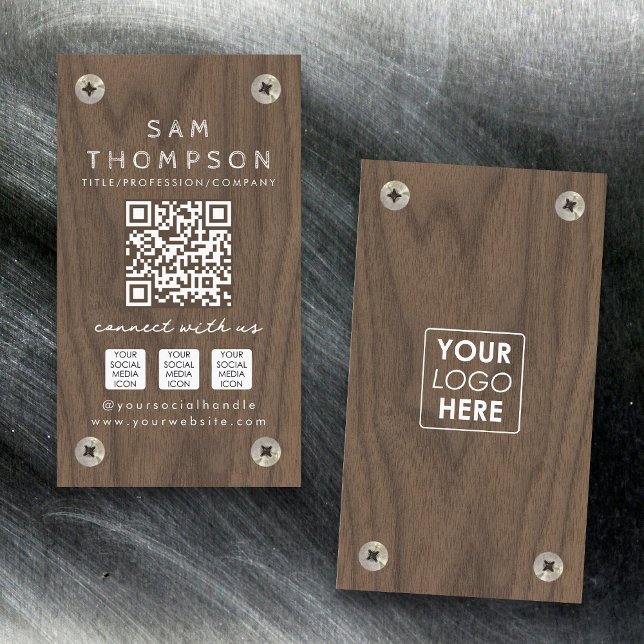 Byggnation Carpenter Wood Logotyp QR Code Social Visitkort (Construction Carpenter Wood Logo QR Code Social Business Card)