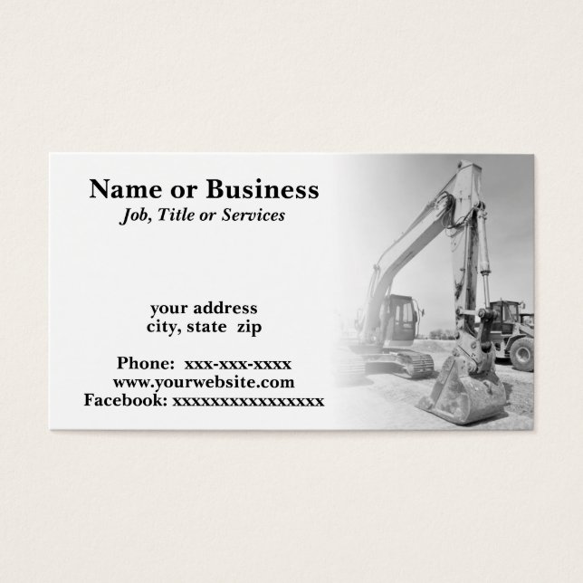 Byggnationsutrustning i svartvitt visitkort (Framsidan)