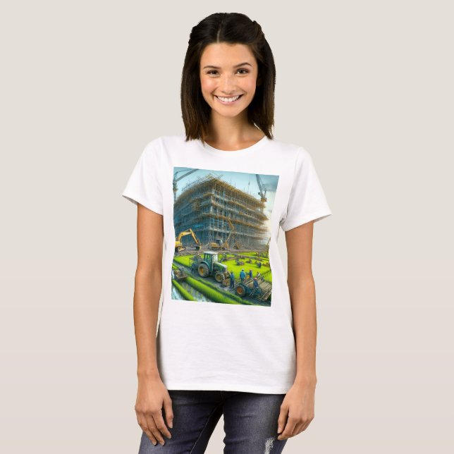 byggplats med kran och byggnad t shirt (Hel framsida)