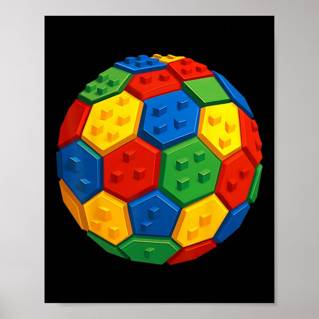 Byggsten Block Fotboll Fan Byggnad Konstruk Poster (Framsidan)