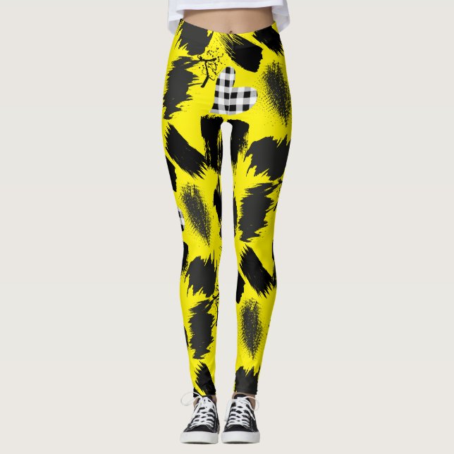 byggstenar.Black and White.w.01x4 B Yellow BG Leggings (Framsida)