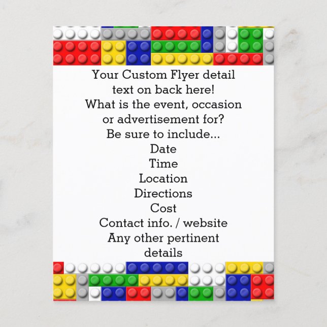 Byggstenar Primär Färg Pojkarnas Födelsedag/Fest Flygblad (Baksidan)