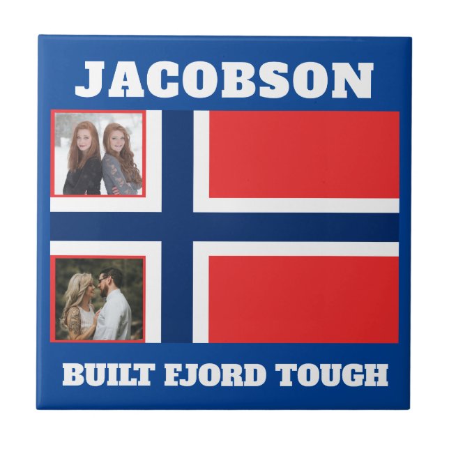 ’Byggt Fjord Tuff’ och norska Flagga Kakelplatta (Framsidan)
